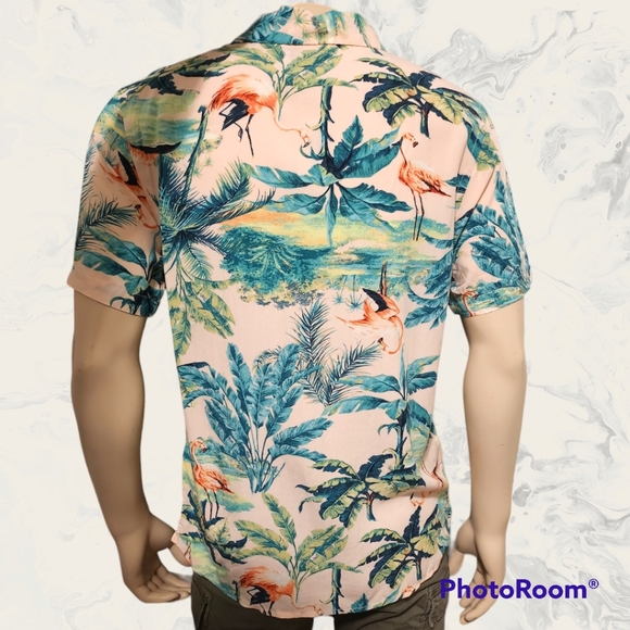 🆕️🦩🌿 Summer Camp Shirt Flamingo Print Pink Old Navy NWT Size S - Picture 3 of 9